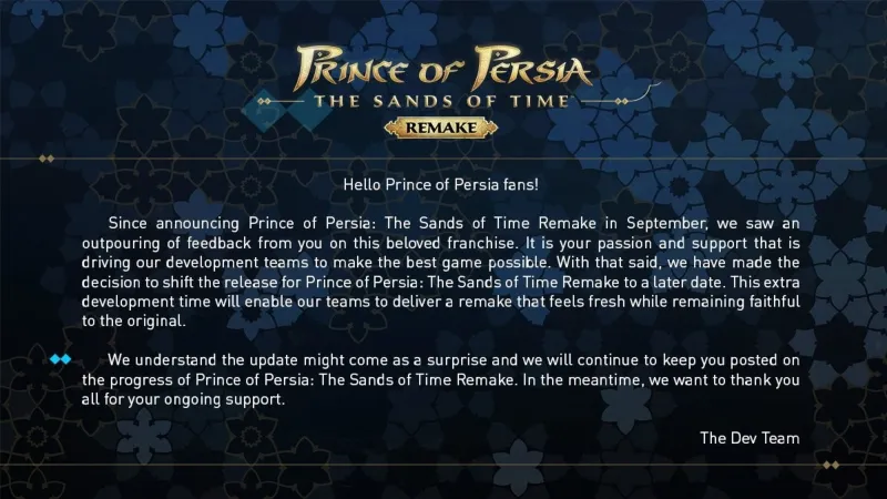 Prince Of Persia: The Sands Of Time Remake Delayed Indefinitely 