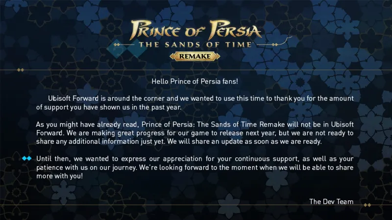 Prince Of Persia: The Sands Of Time Remake Will Not Appear At Ubisoft Forward