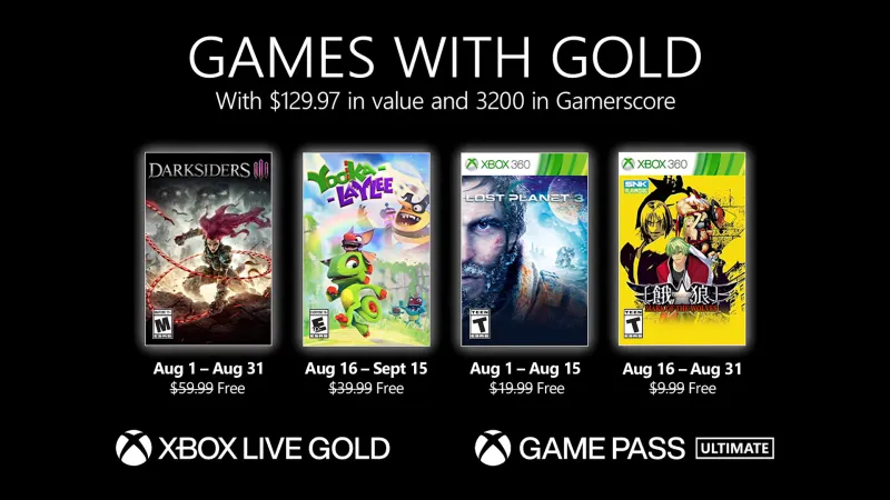 Xbox Games With Gold August 2021 Free Games Revealed