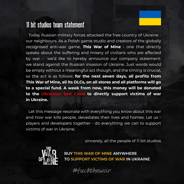 Update: This War Of Mine Developer, 11 Bit Studios, Donates Nearly $700,000 To Ukraine