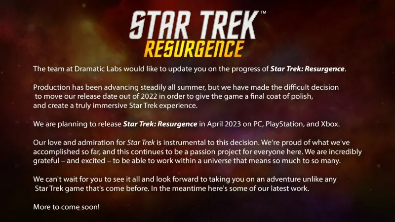 Star Trek: Resurgence Pushed To April 2023