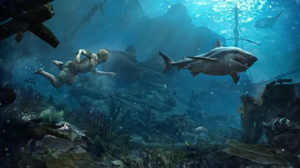 Between Sharks And The Towering Man Of War, Kenway Has His Hands Full