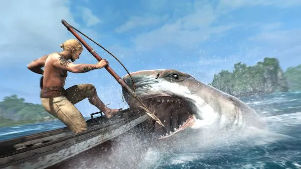 Between Sharks And The Towering Man Of War, Kenway Has His Hands Full